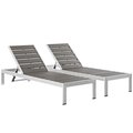Modway Shore Outdoor Patio Aluminum Chaise, Silver and Gray - Set of 2 EEI-2467-SLV-GRY-SET